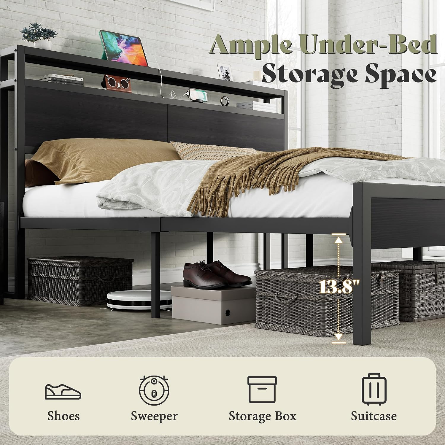 AMERLIFE Black Queen Storage Bed Frame