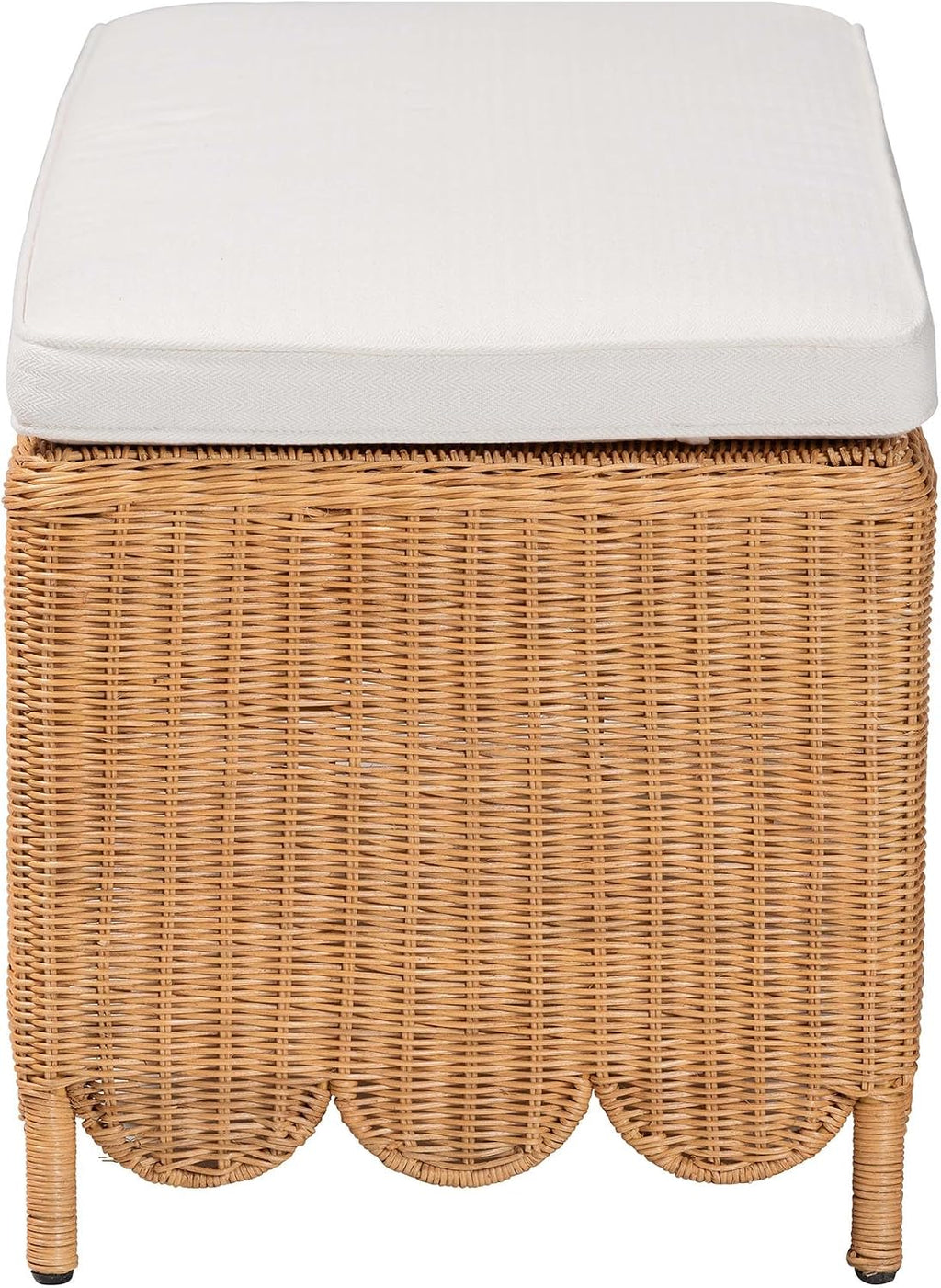 Light Honey Scalloped Rattan Ottoman Bench