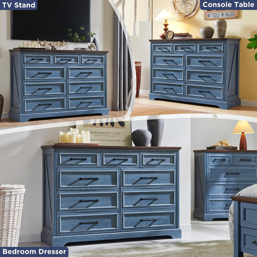 Farmhouse Blue 9 Drawer Dresser