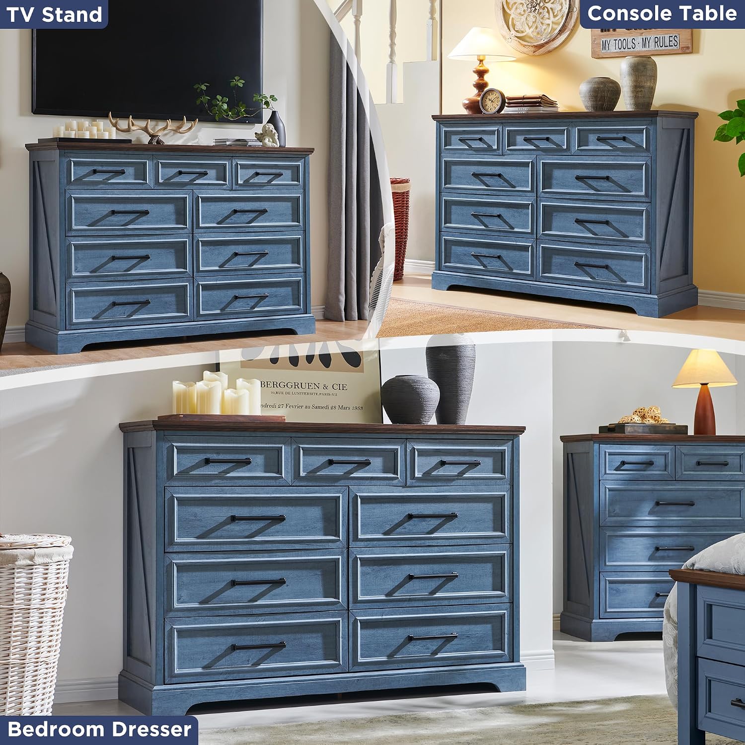 Farmhouse Blue 9 Drawer Dresser