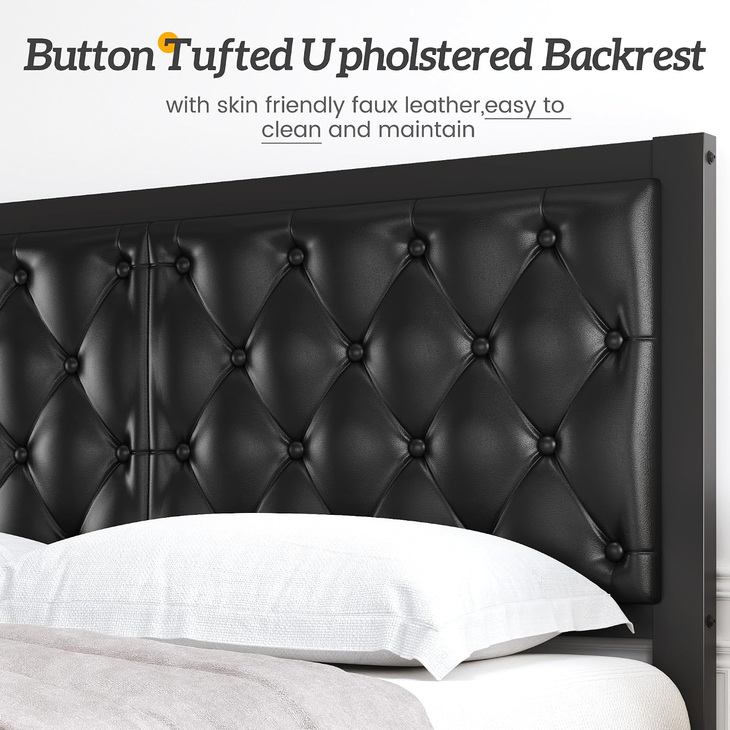 HISOFT Black Tufted Queen Storage Bed Frame