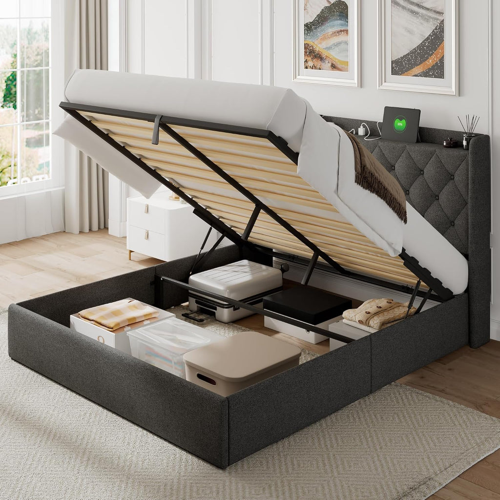 Feonase Dark Gray Lift Storage Queen Bed