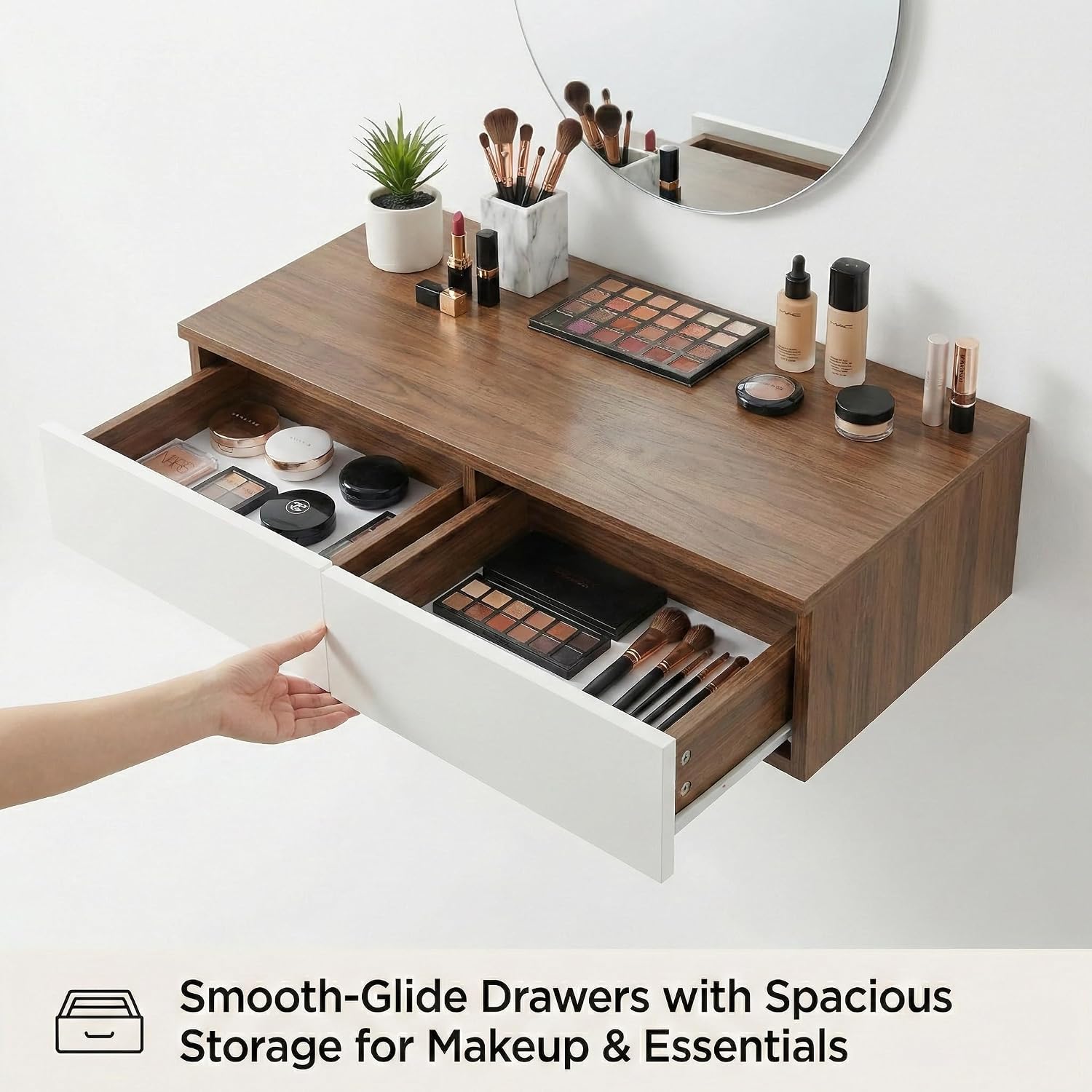 Brown Wall Mounted Floating Vanity Desk