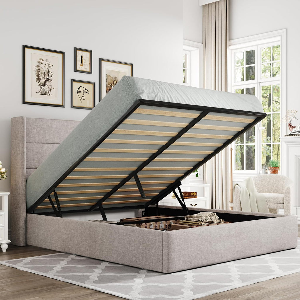 Allewie Light Beige Queen Lift Storage Bed