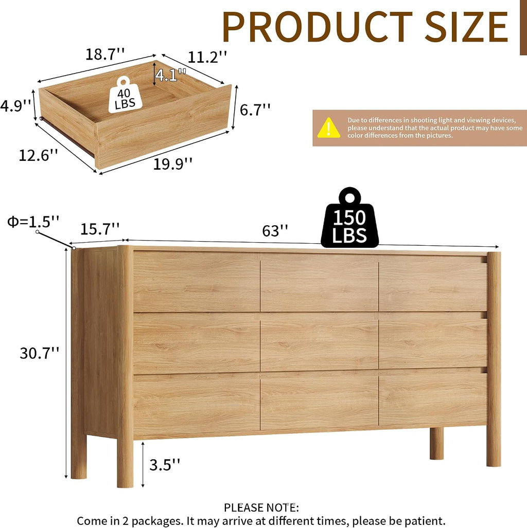 CHUWELL Mid Century Oak 9 Drawer Dresser