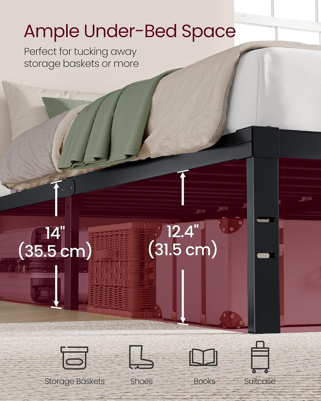 VASAGLE Matte Black Full Metal Bed Frame
