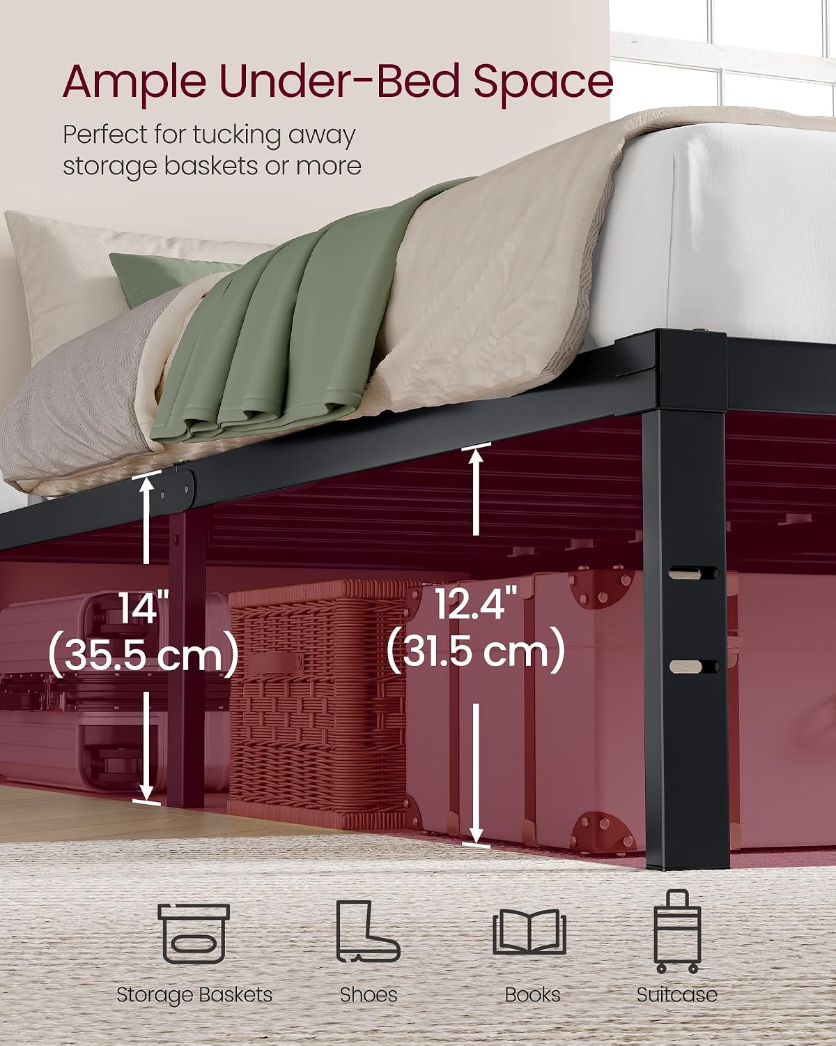 VASAGLE Matte Black Full Metal Bed Frame