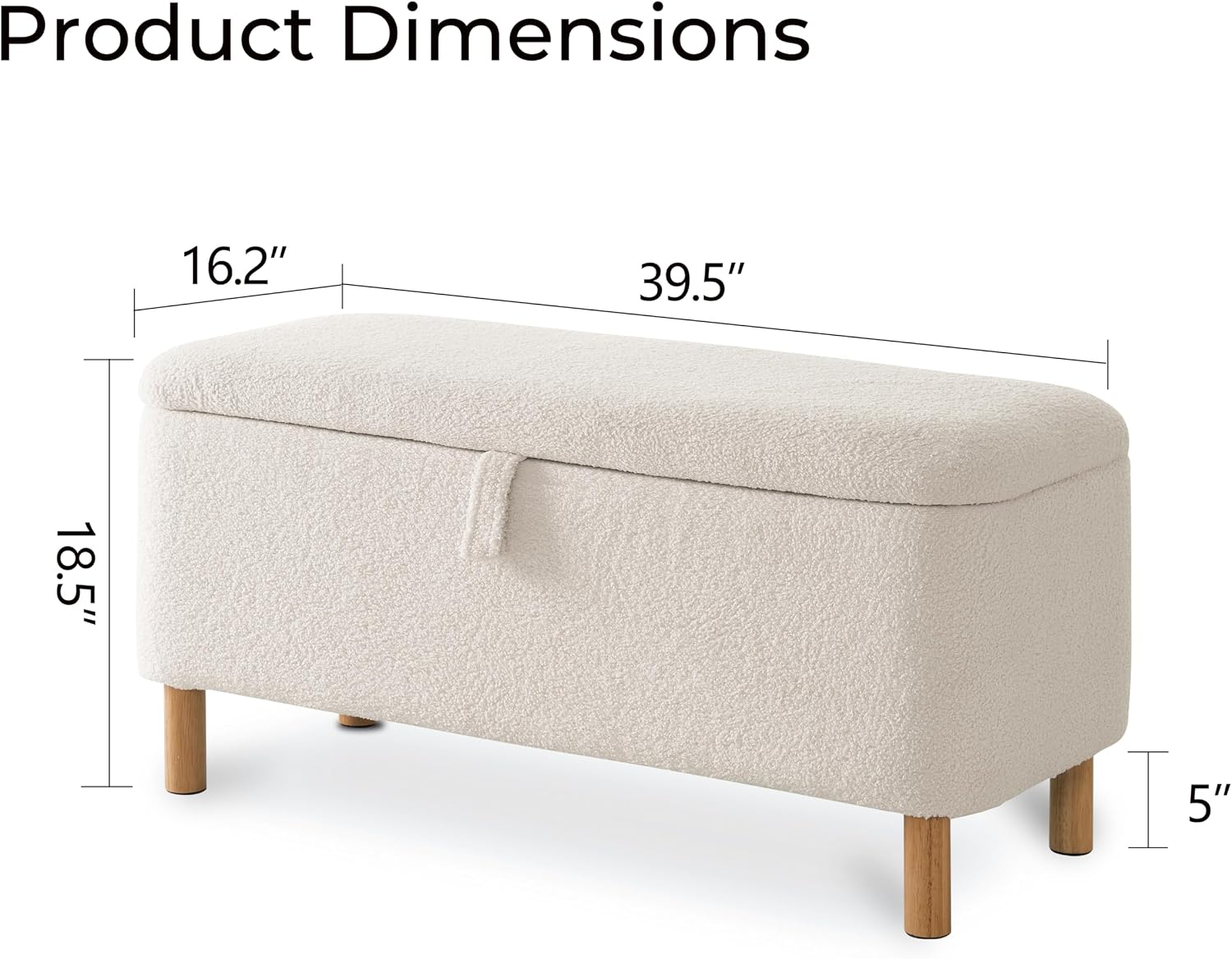 White Boucle Sherpa Storage Ottoman Bench