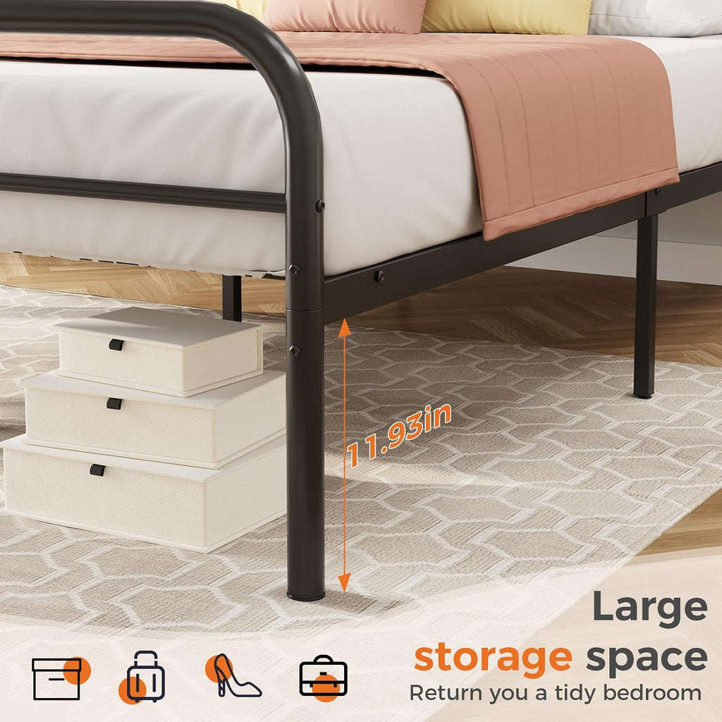 DUMOS Black Full Metal Storage Bed Frame