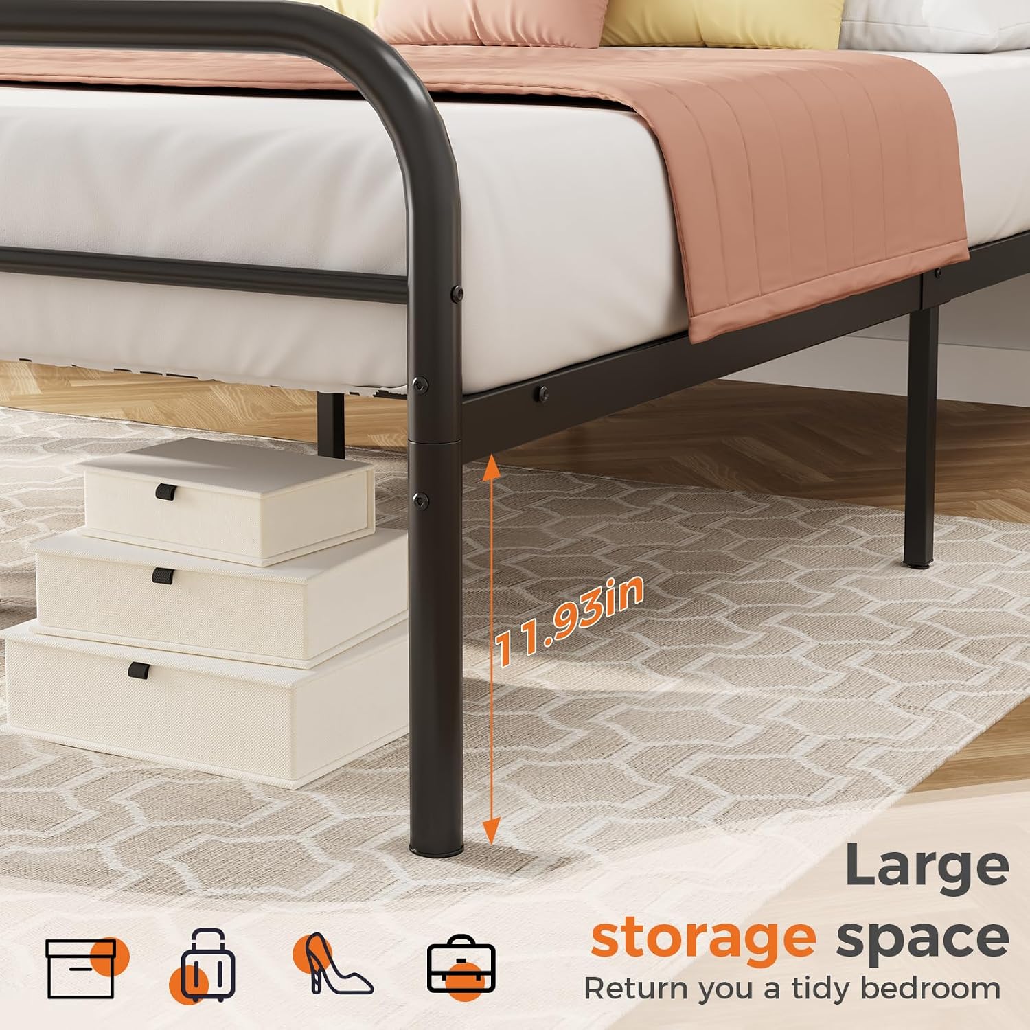 DUMOS Black Full Metal Storage Bed Frame