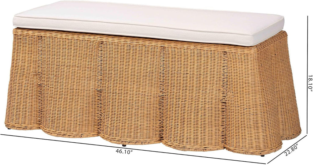 Natural Rattan Scallop Ottoman with Cushion