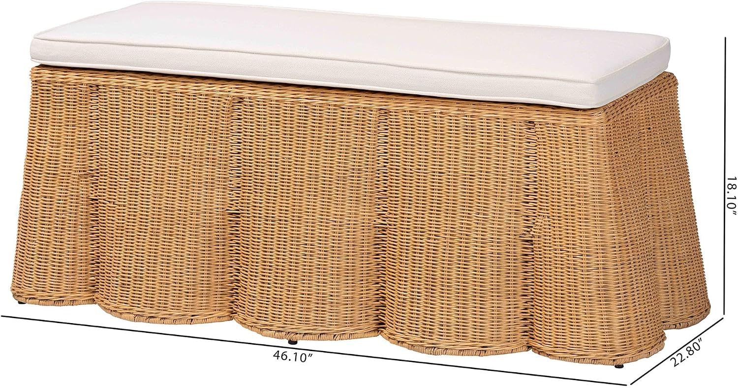 Natural Rattan Scallop Ottoman with Cushion