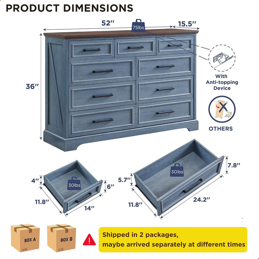 Farmhouse Blue 9 Drawer Dresser