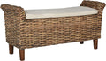 White Brown Mango Wood Coastal Woven Bench