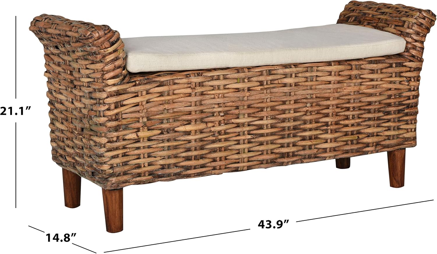 White Brown Mango Wood Coastal Woven Bench
