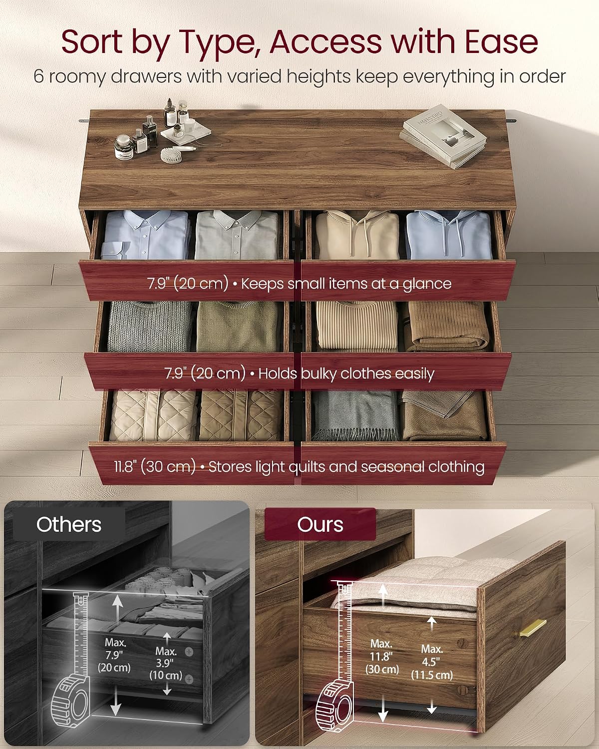Walnut Brown 6 Drawer Dresser