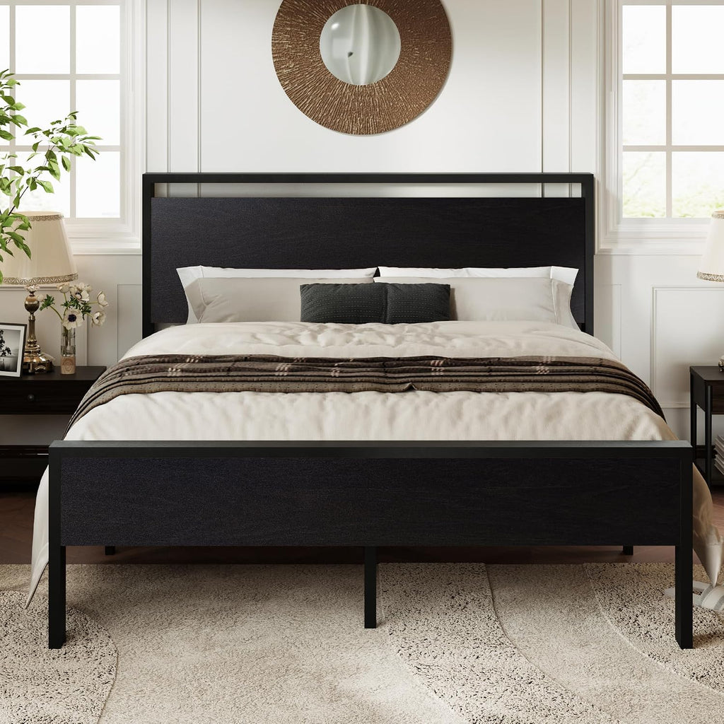 Allewie Black Oak Queen Platform Bed Frame