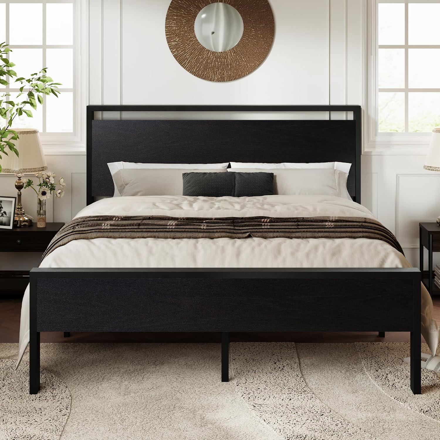 Allewie Black Oak Queen Platform Bed Frame