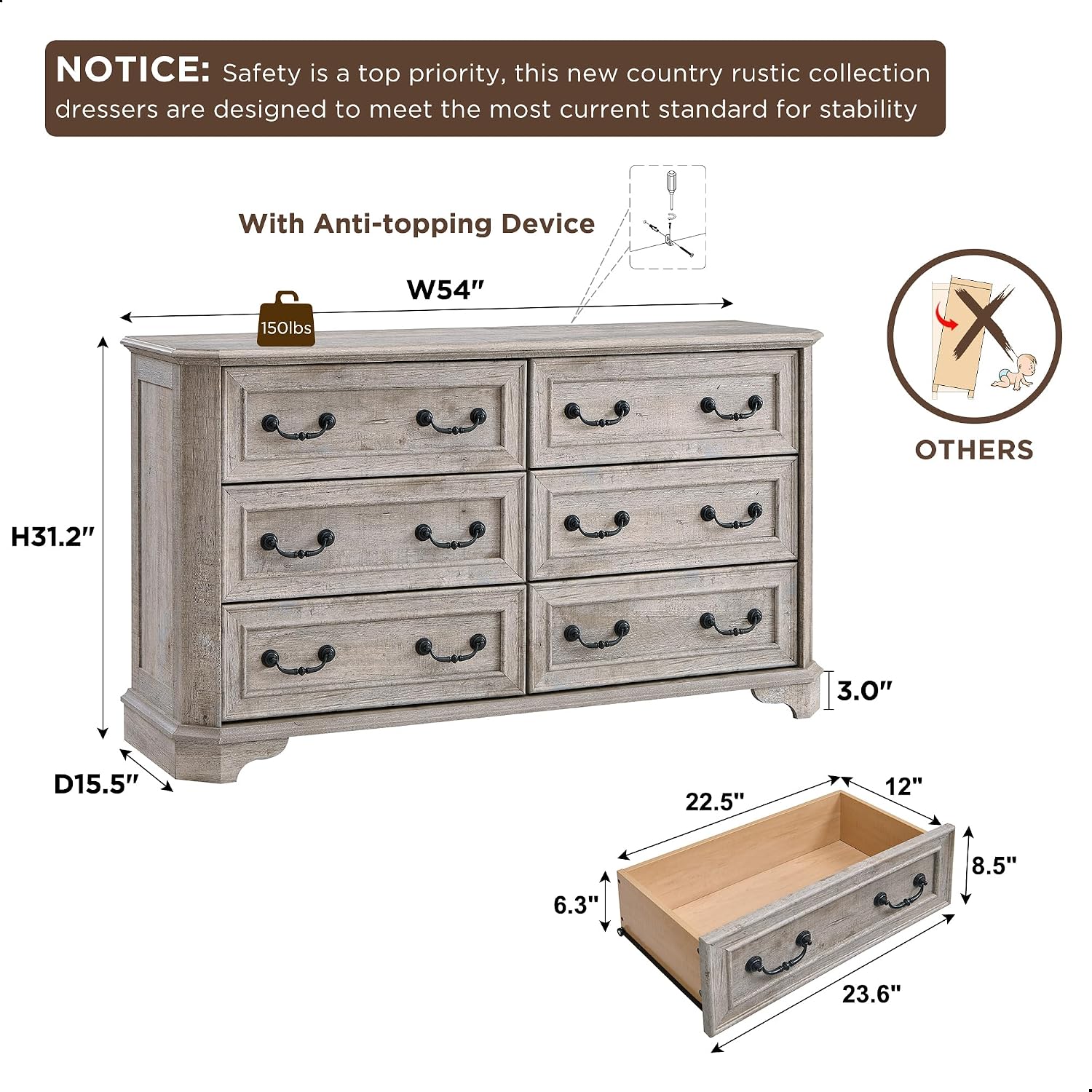 T4TREAM Farmhouse Light Oak Dresser