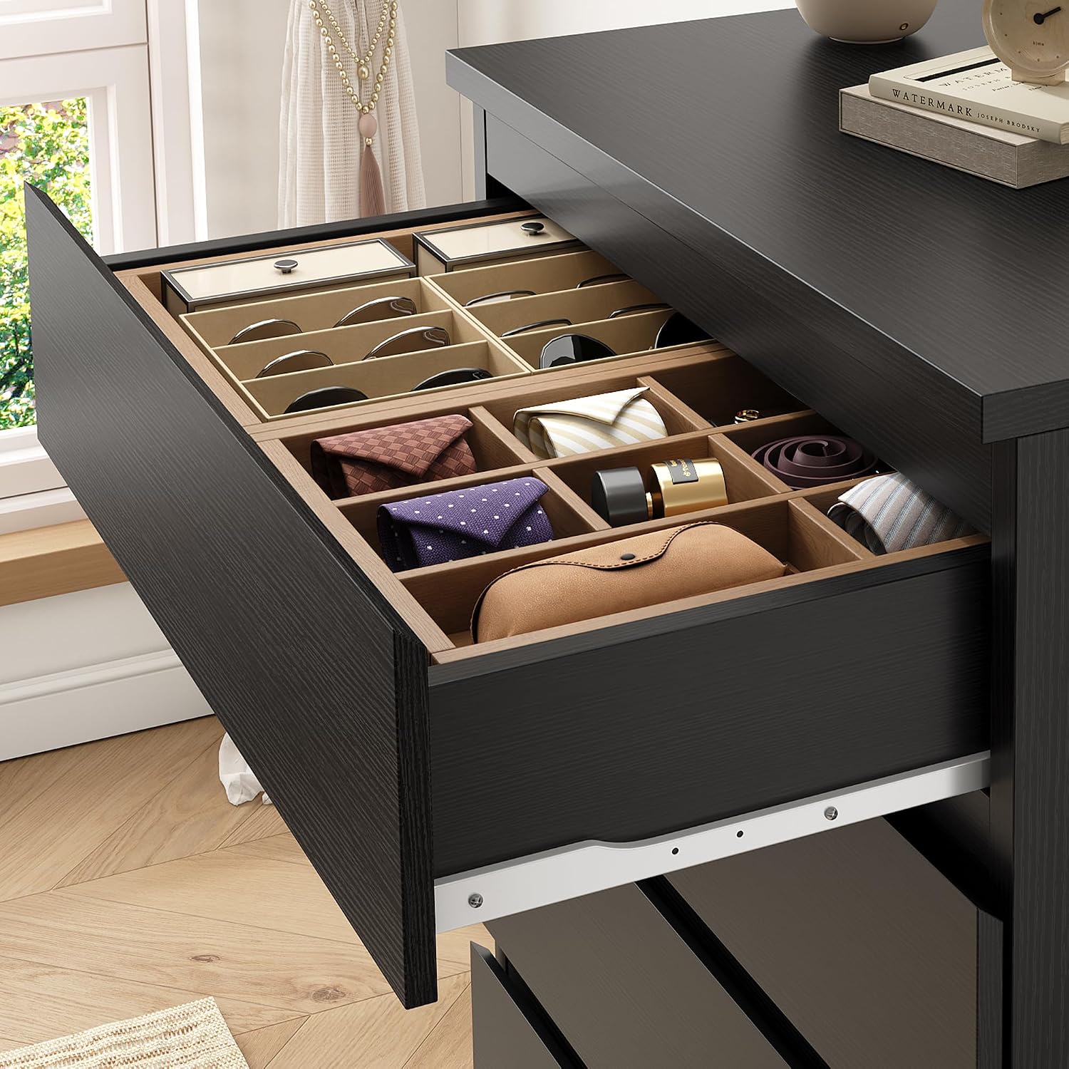 Black Modern Handleless 5 Drawer Dresser