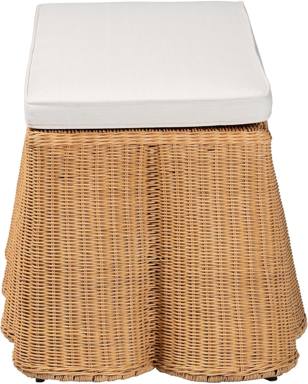 Natural Rattan Scallop Ottoman with Cushion
