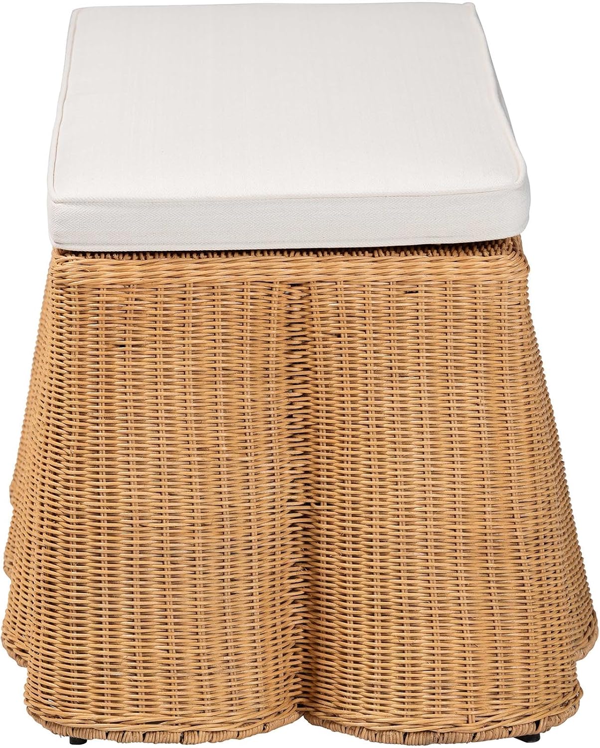 Natural Rattan Scallop Ottoman with Cushion