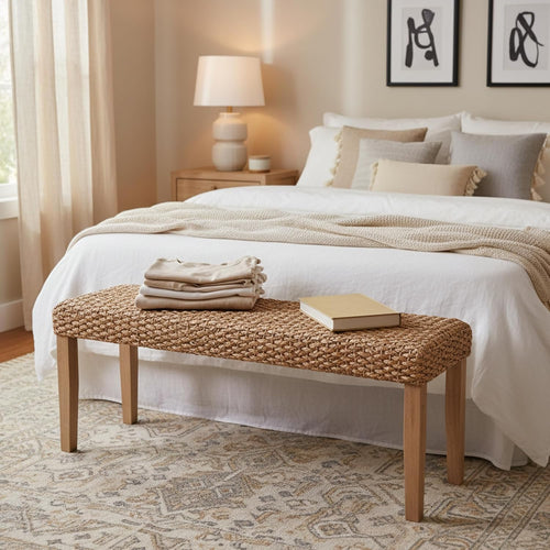 47" Acacia Woven Wicker Boho Bench