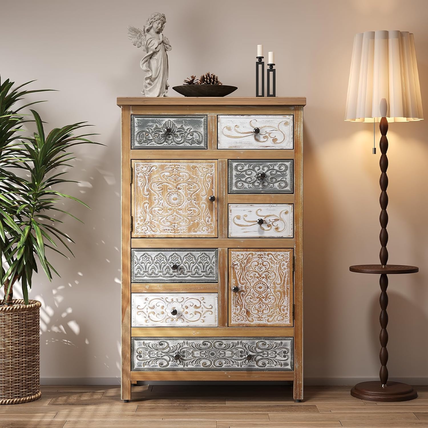 Boho Vintage Solid Wood Accent Chest