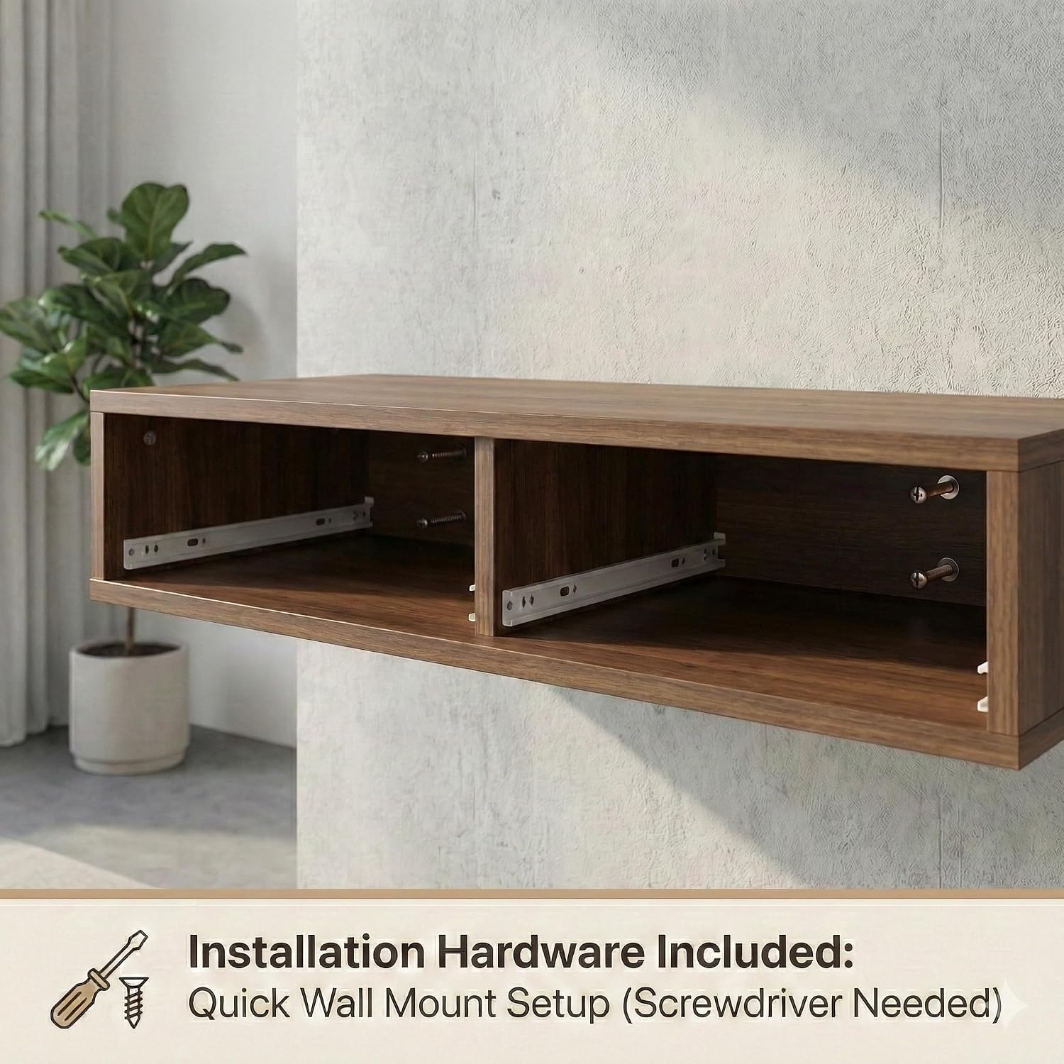 Brown Wall Mounted Floating Vanity Desk