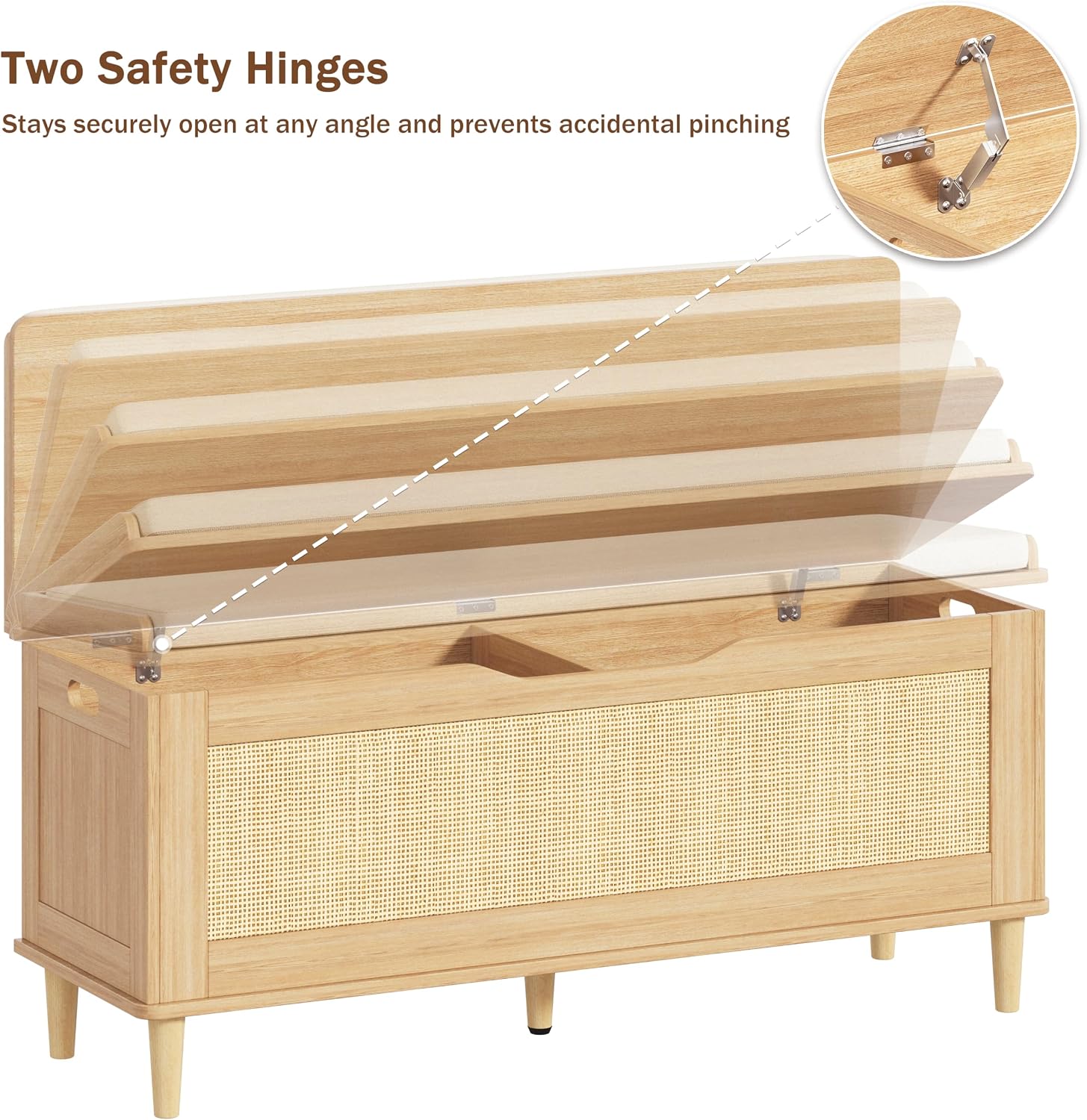 47.2" Oak Rattan Storage Bench Cushioned Seat