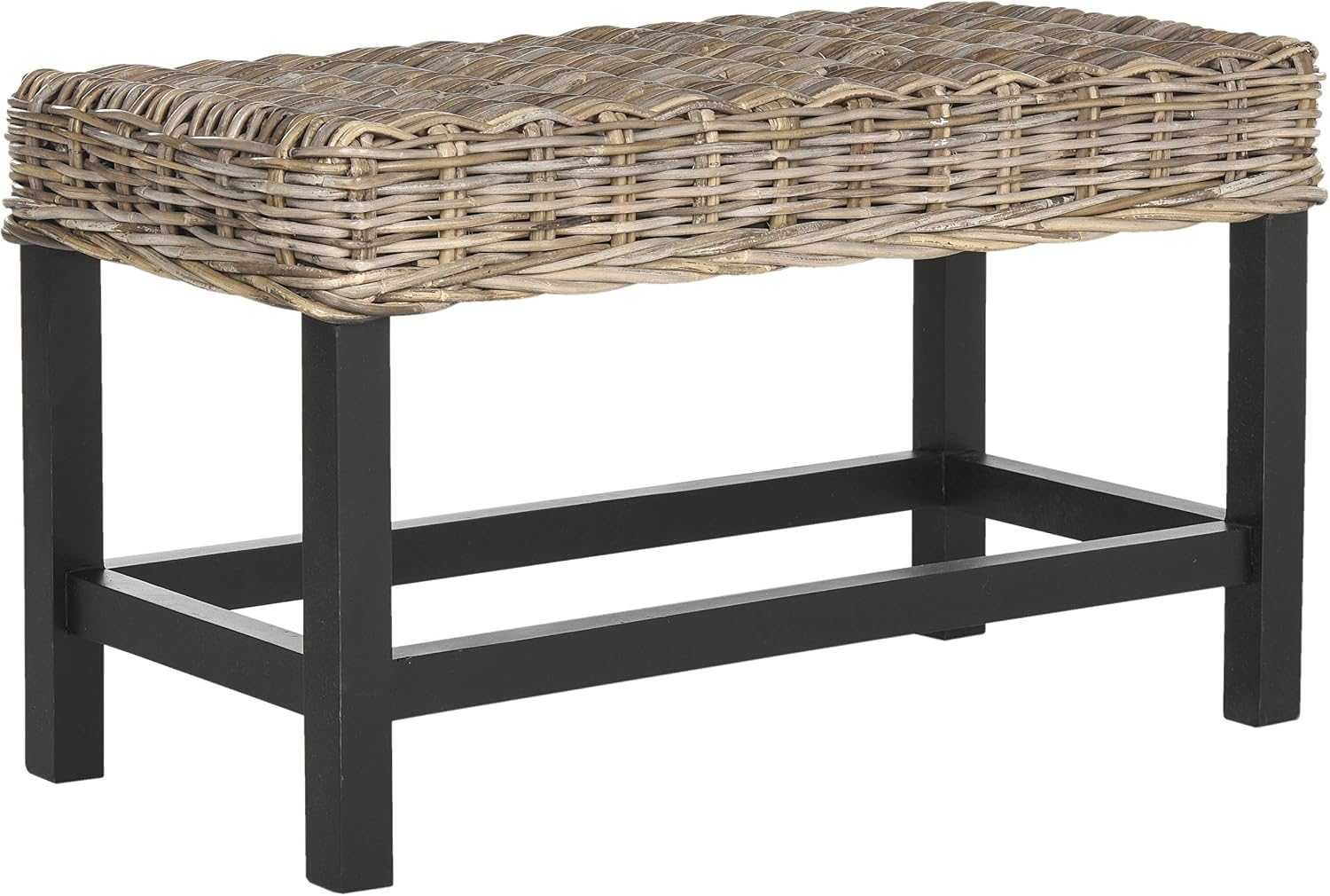 Natural Wicker Mahogany Leg Accent Bench