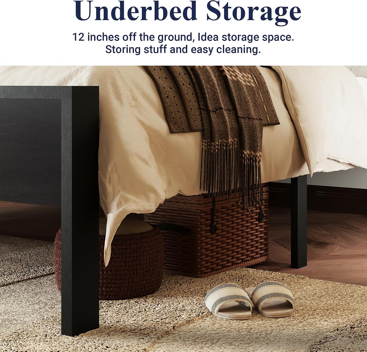 Allewie Black Oak Queen Platform Bed Frame