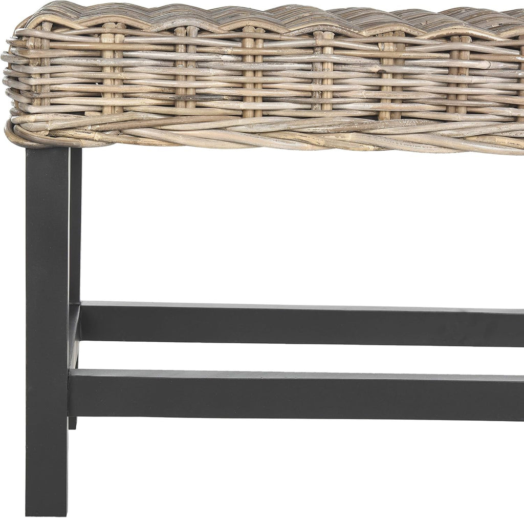 Natural Wicker Mahogany Leg Accent Bench