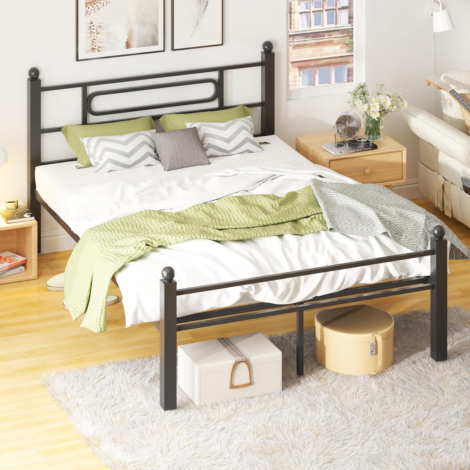 Black Metal Full Storage Bed Frame