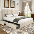 VECELO Beige Velvet Full Storage Bed