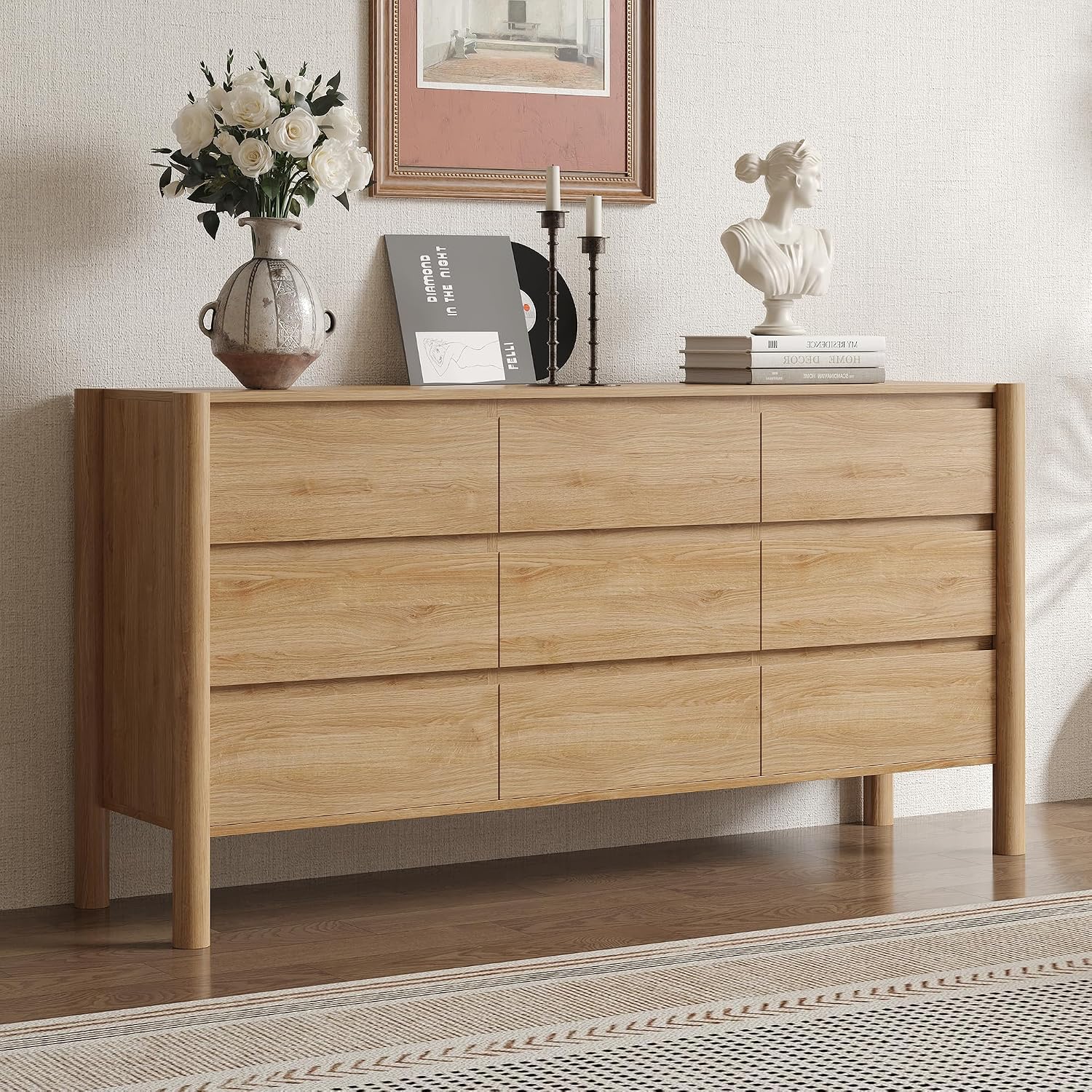 CHUWELL Mid Century Oak 9 Drawer Dresser
