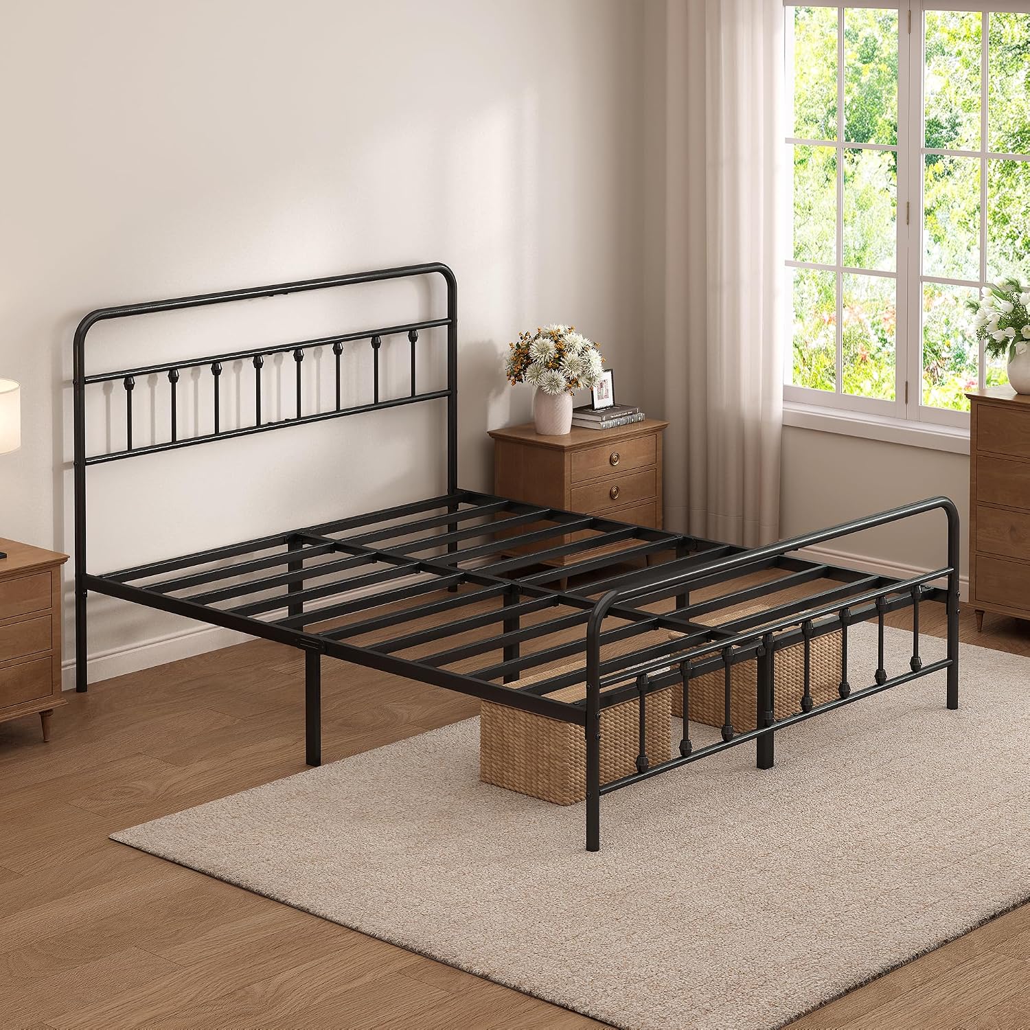 Black Metal Queen Storage Bed Frame