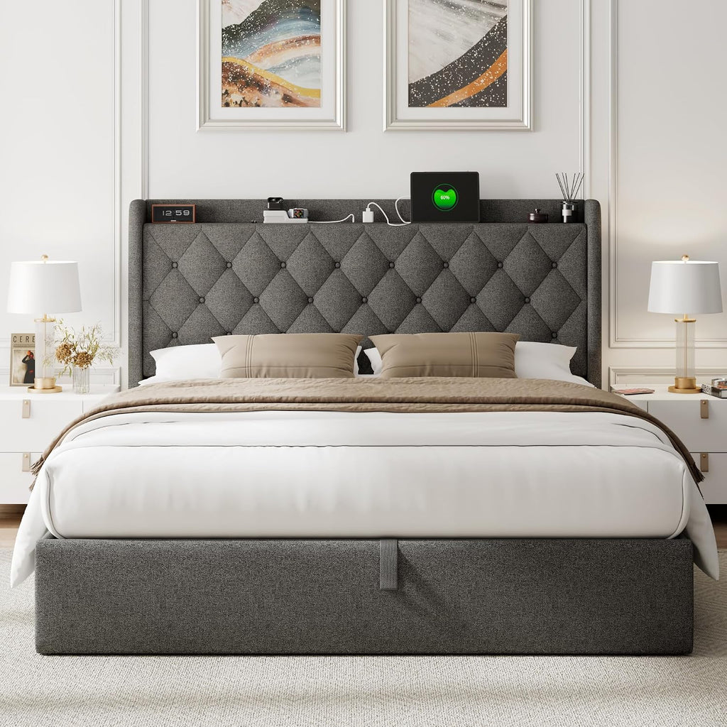Feonase Dark Gray Lift Storage Queen Bed