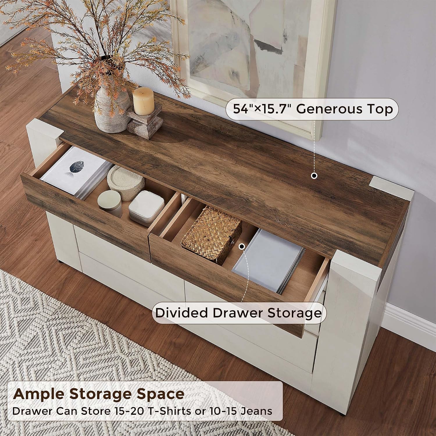 Modern Antique White 6 Drawer Dresser