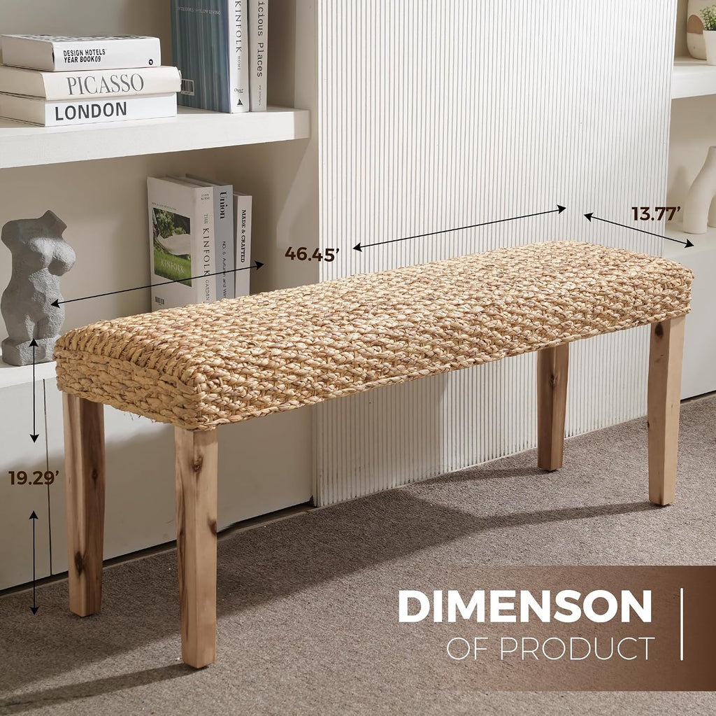 47" Acacia Woven Wicker Boho Bench