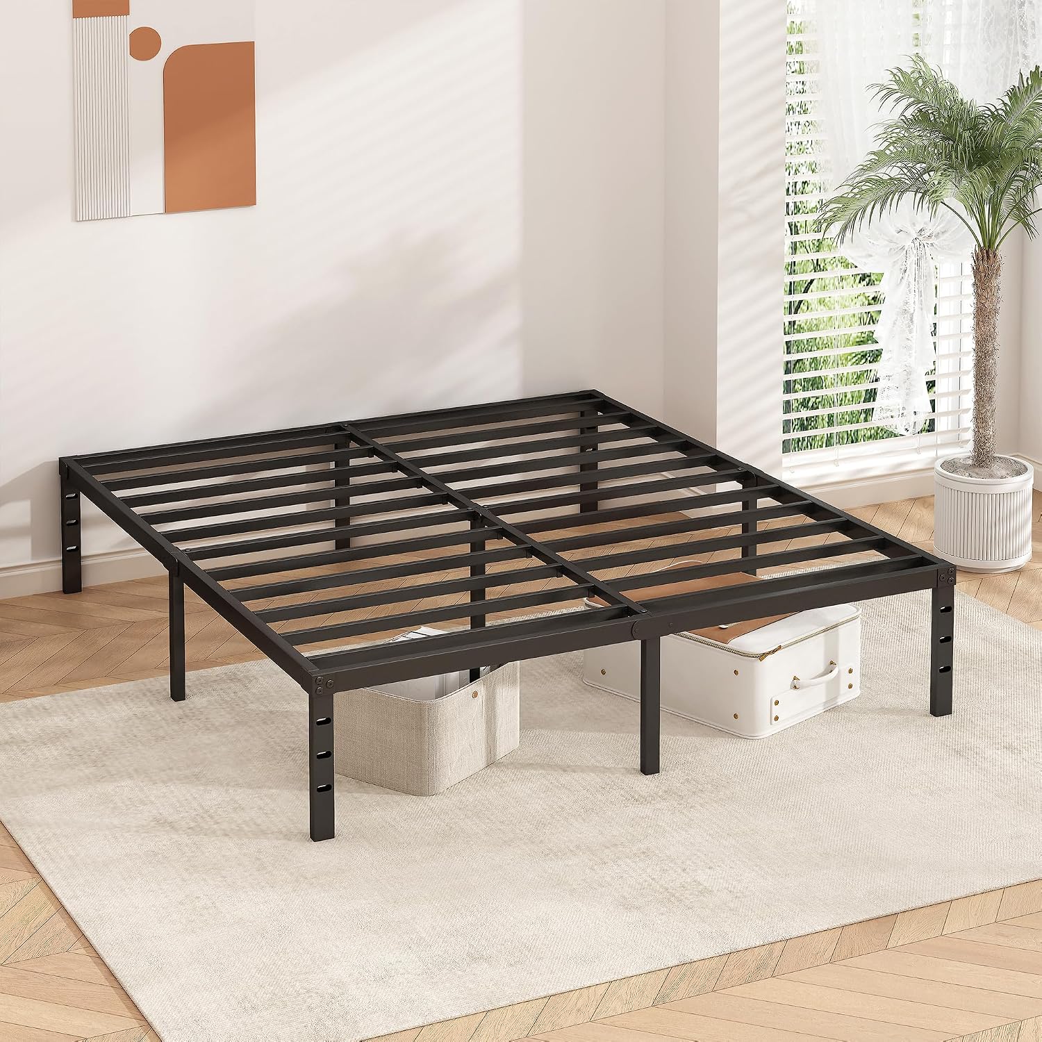 HLIPHA Black King Metal Bed Frame