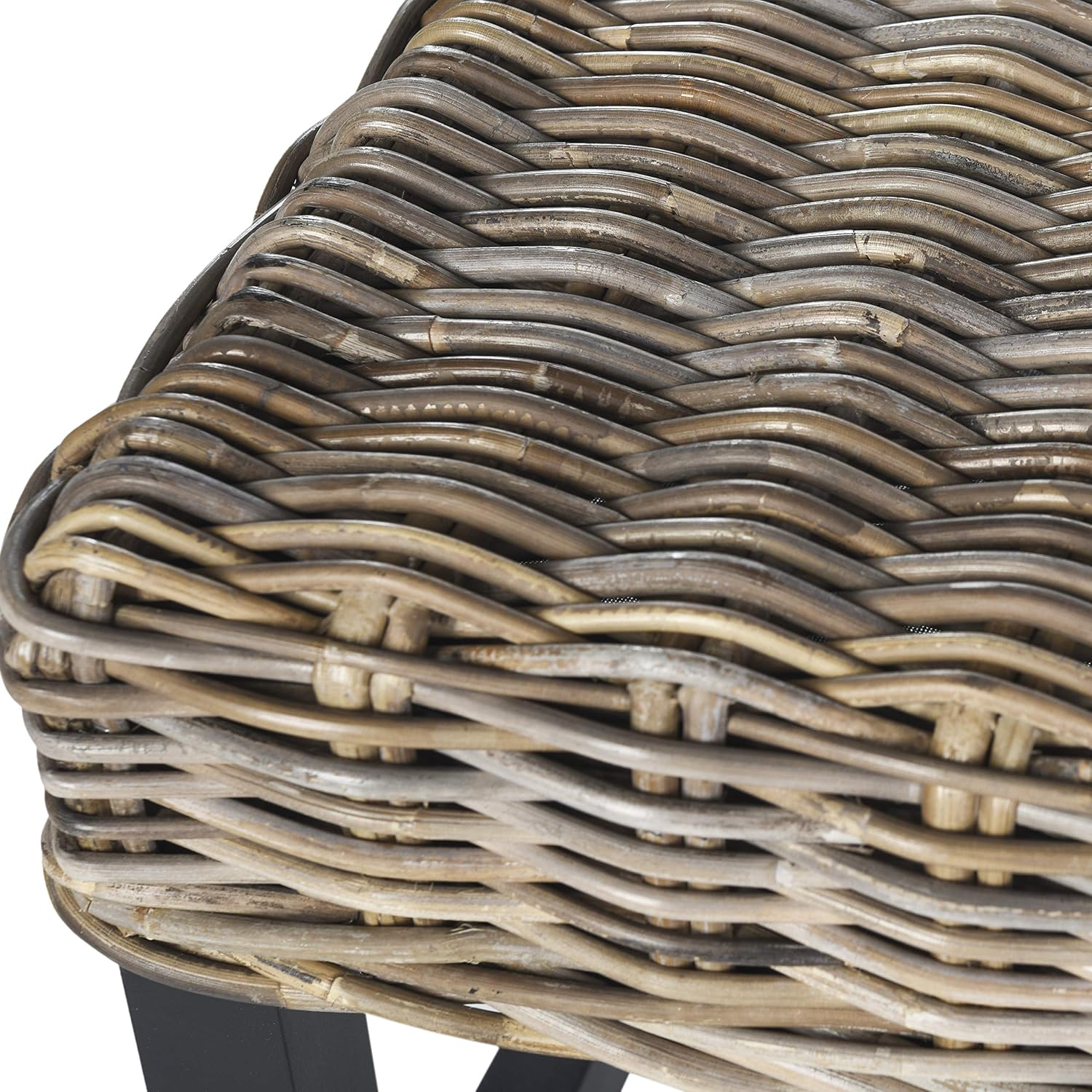 Natural Wicker Mahogany Leg Accent Bench