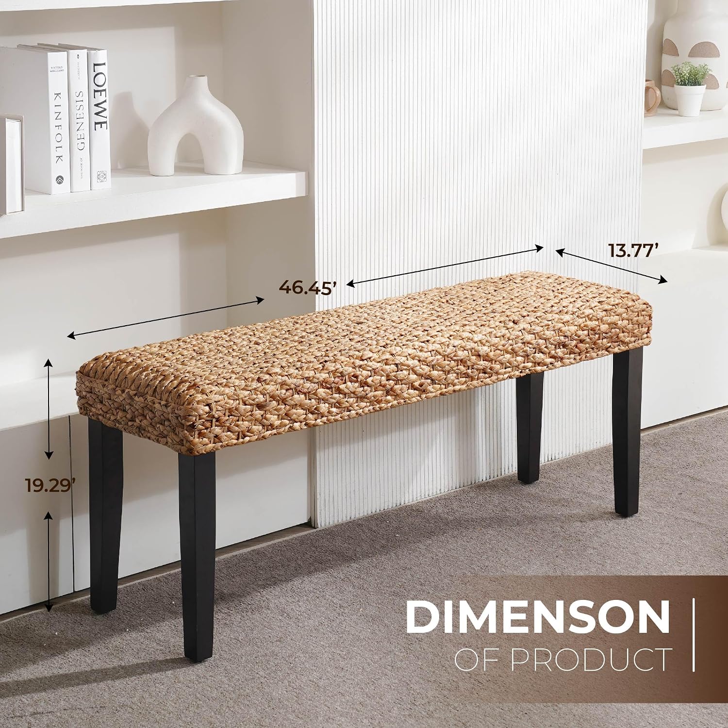 Black Acacia Water Hyacinth Woven Bench