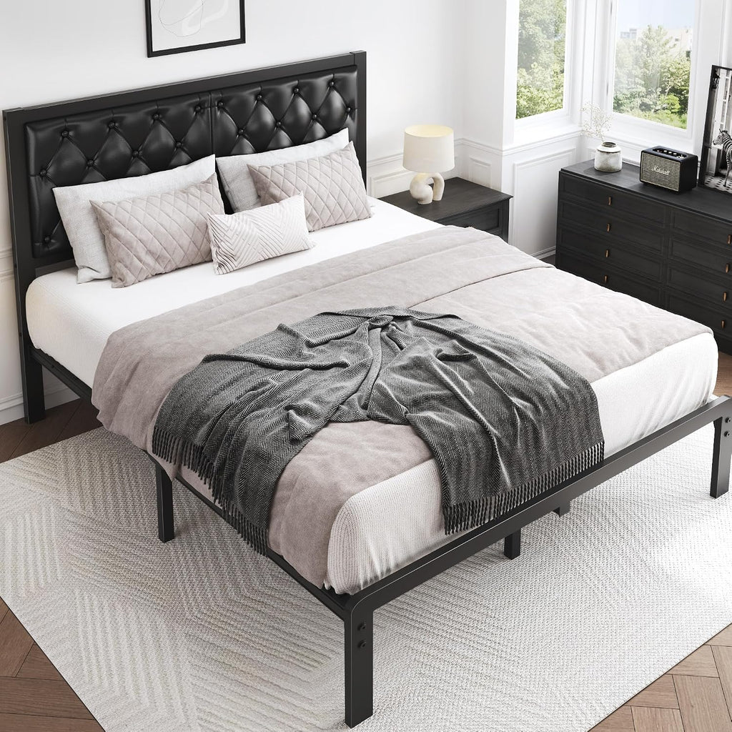 HISOFT Black Tufted Queen Storage Bed Frame