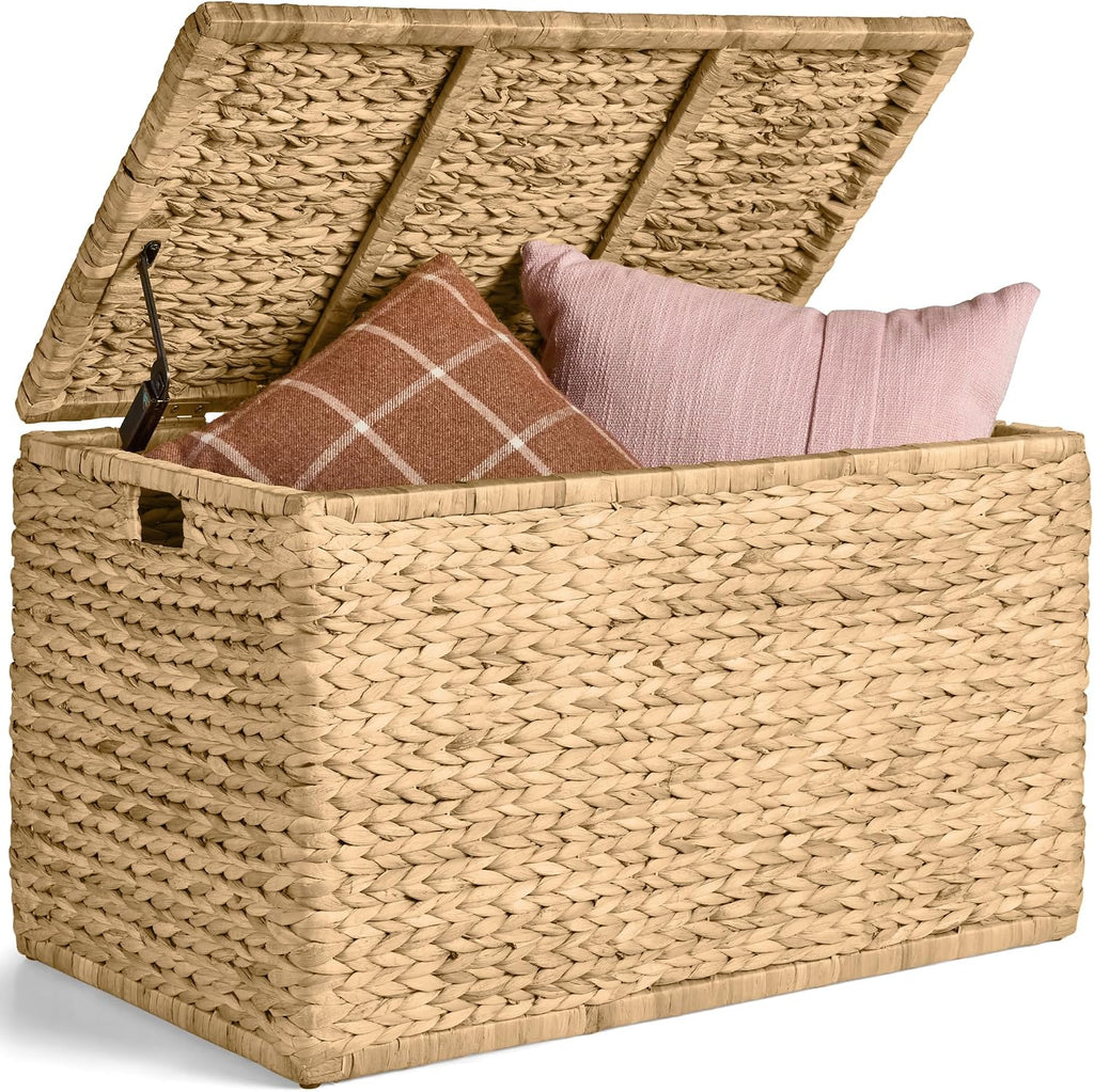 30" Natural Wicker Storage Trunk Bench