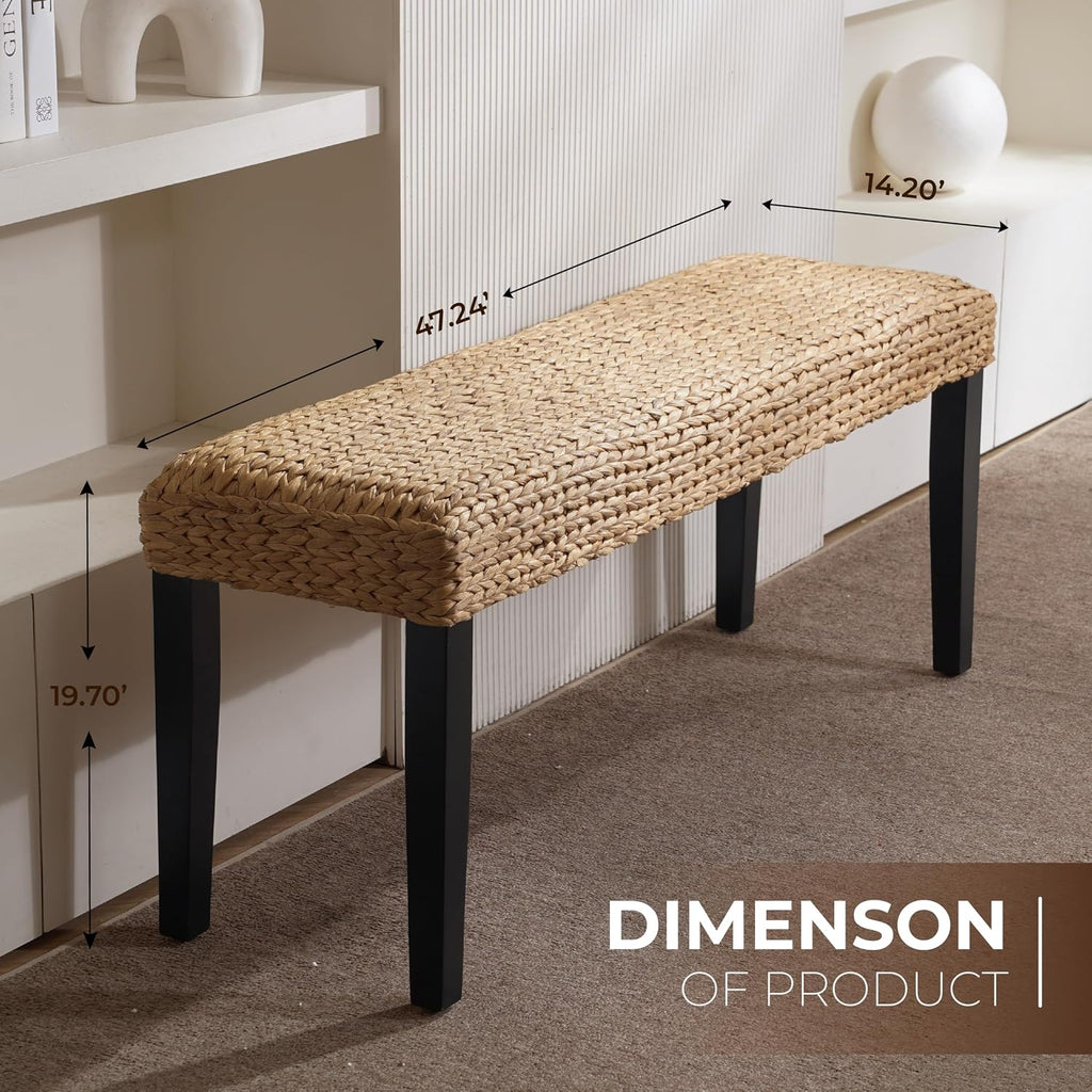 47" Black Leg Acacia Water Hyacinth Bench